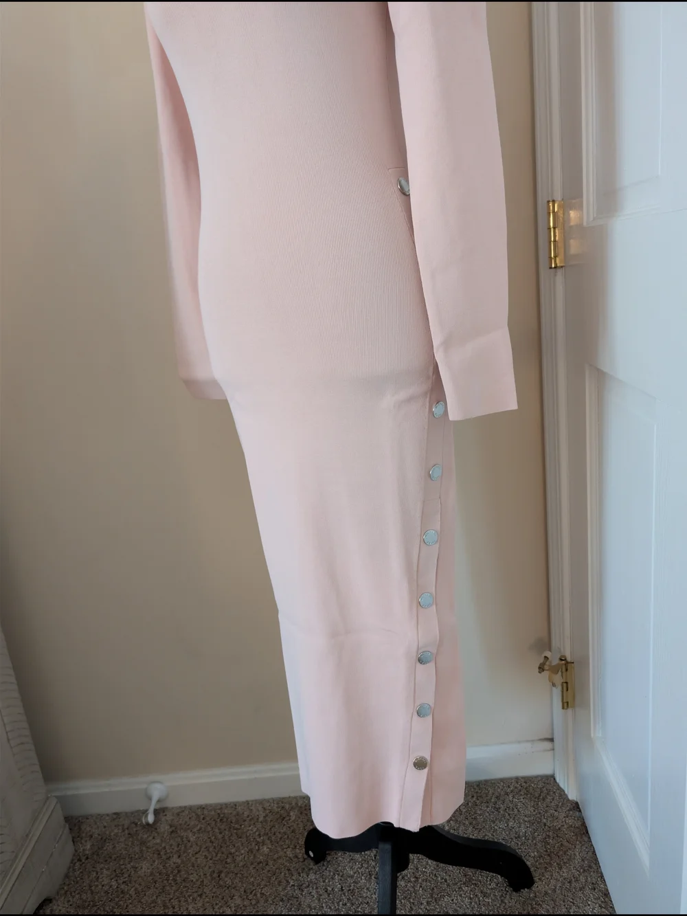 ​NWT Michael Kors Ribbed Snap Side Midi Dress Powder Blush Pink S